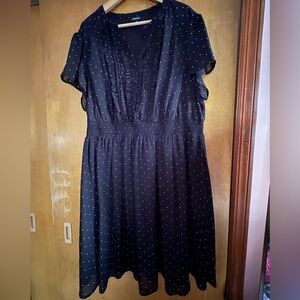 Black polka dot chiffon skater dress